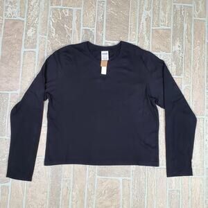 Victoria's Secret PINK Long Sleeve Crew Neck Crop Tee Shirt Black Size XL NWT
